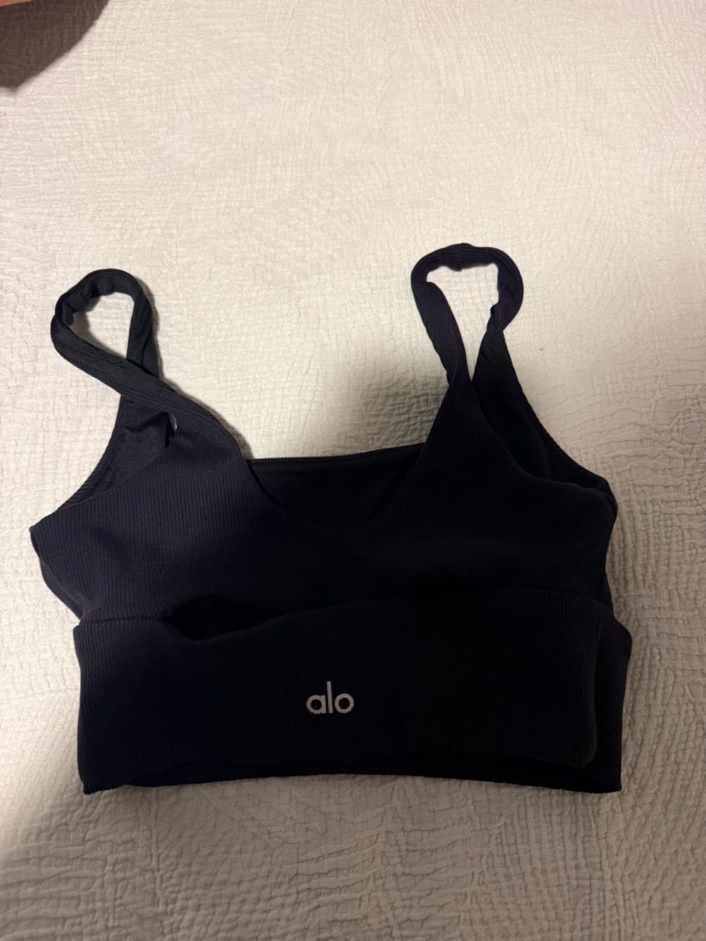 ALO Yoga Black Ribbed Medium-Support Sports Bra